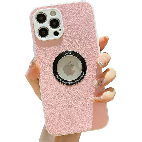 Cute Slim for iPhone 14 Pro Max Case with Logo Window,Trendy Shockproof Protective Leather Soft TPU Back Cover Cases Compatible for iPhone 14 ProMax 6.7-inch(Pink)