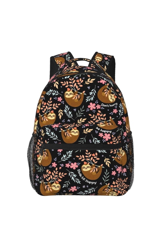Cute Sloth Adorable Floral Leaf Backpack Lightweight Rucksack Travel Bag for Men and Women