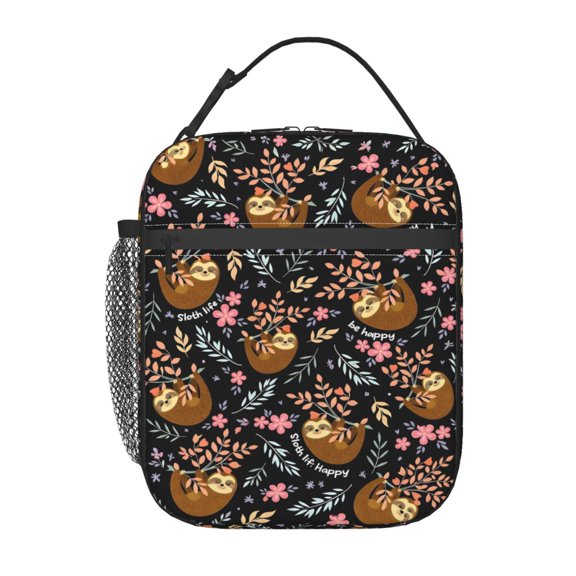 Cute Sloth Adorable Floral Leaf Lunch Bag Portable Thermal Lunch Box for Men and Women