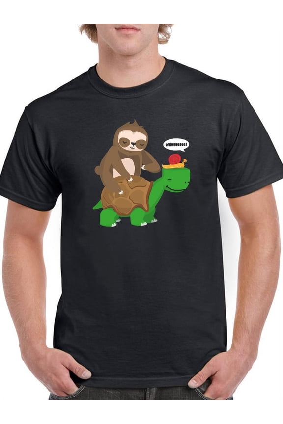 Cute Sloth And Turtle Men T-Shirt, Male Large