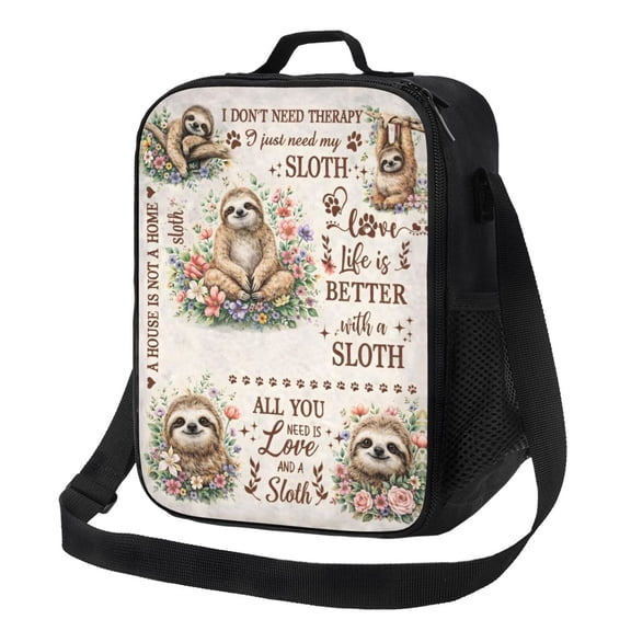 Cute Sloth Animal Lunch Bag Insulated Thermal Box with Shoulder Strap & Handle for Work and Picnic