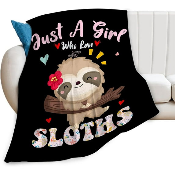 Cute Sloth Blanket Funny Sloth Throw Blanket Soft Warm Just a Girl Who Loves Sloth Blanket Lightweight Flannel Fleece Animal Blankets for Sofa Couch Bed Gift for Kids Adults 60"x50"