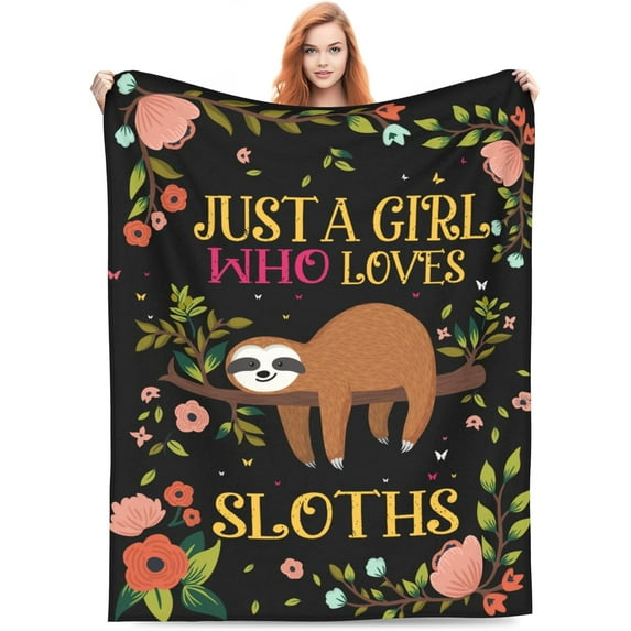 Cute Sloth Blanket Gifts for Kids Just a Girl Who Loves Sloths Soft Warm Lightweight Cozy Animals Flowers Throw Blankets for Bed Living Room Sofa Couch Birthday Decor 40x50in