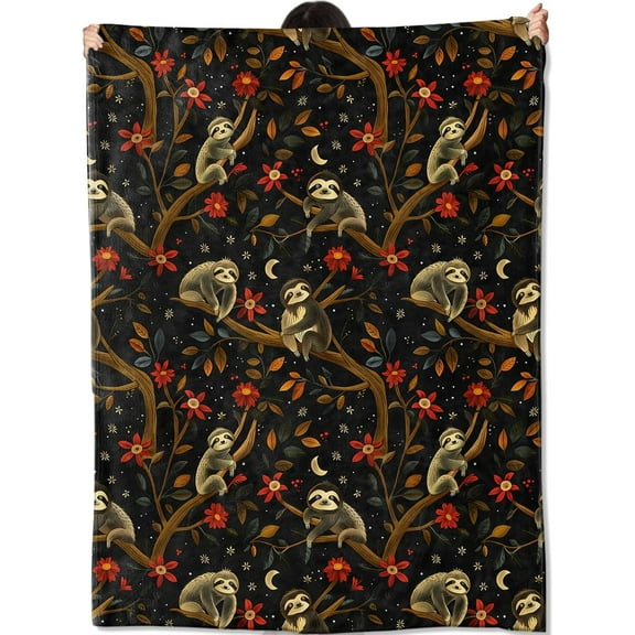 Cute Sloth Blanket Gifts for Kids Women Adult Girls,Playful Jungle Throw Blankets,Soft Comfy Lightweight for Home Couch Bed Sofa Farm Decor,Crescent Moon Dark Design 60x80in