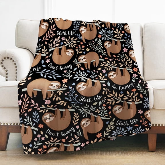 Cute Sloth Blanket for Bed and Couch in Black