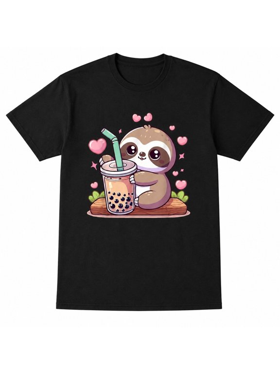 Cute Sloth Boba Tea Graphic T-Shirt, Kawaii Bubble Milk Tea Unisex Classic Fit Tee
