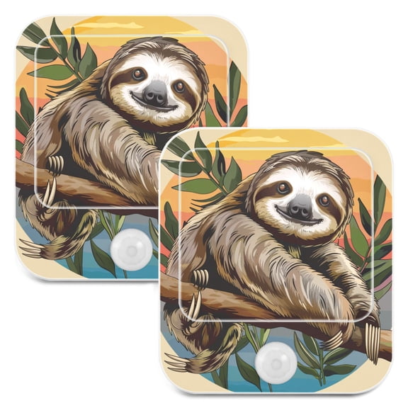 Cute Sloth on Branch 2 Pack LED Motion Sensor Night Light Plug into Wall Auto Dusk to Dawn Adjustable Brightness for Kids Bedroom Hallway Nursery Room