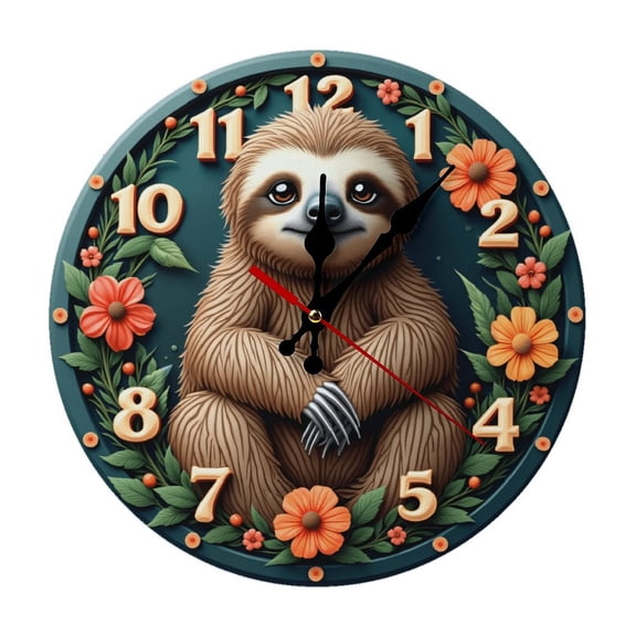 Cute Sloth Brown Wall Clock 10 Inch Silent Non Ticking Round Clock Decoration for Living Room Kitchen Bedroom Bathroom Office Classroom