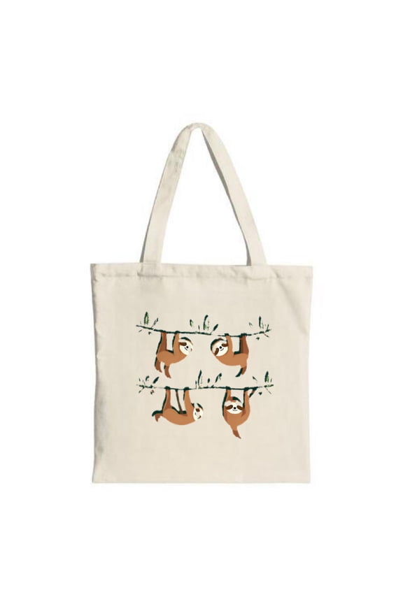 Cute Sloth Design Tote Bag - Canvas Multifunctional Reusable Shopping Bag for Parties Travel & Shopping - Adorable Sloths Hanging