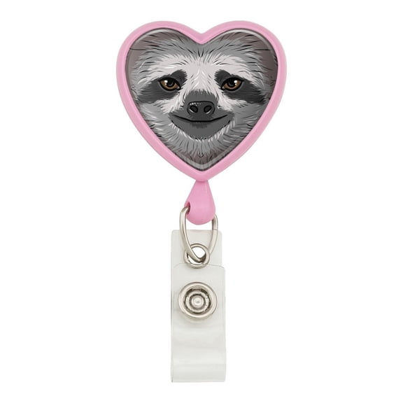 Cute Sloth Face Heart Lanyard Retractable Reel Badge ID Card Holder - Pink