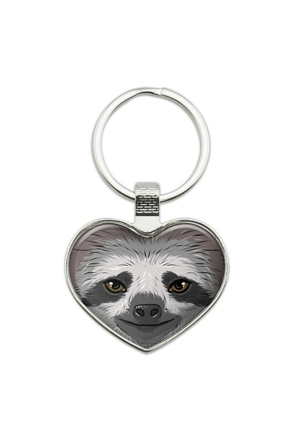 Cute Sloth Face Heart Love Metal Keychain Key Chain Ring