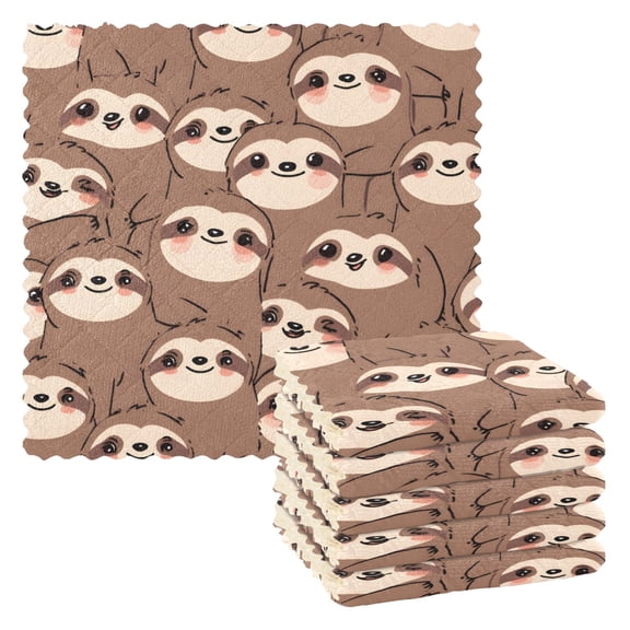 Cute Sloth Face Pattern Dish Towels 6 Pack Kitchen Cleaning Dish Cloths Absorbent Reuseable Cleaning Cloths 11'' x 11''