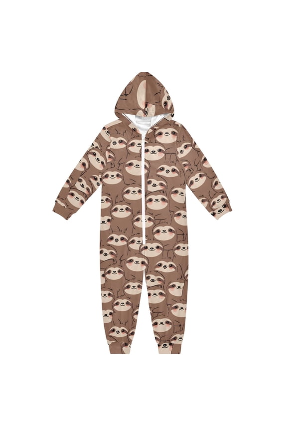 Cute Sloth Face Pattern One Piece Pajamas Soft Jumpsuit Cozy Sleep and Play Romper Zipper and Pockets 4T