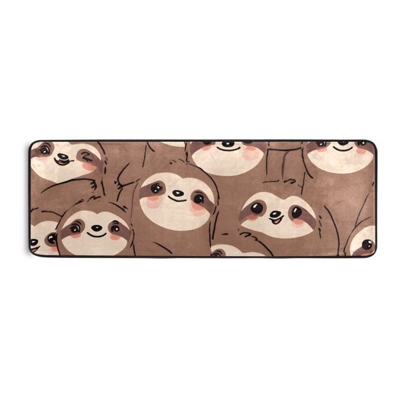 Cute Sloth Face Pattern Runner Rug 24x72 Inch Cushioned Non Slip Soft Absorbent Floor Mat
