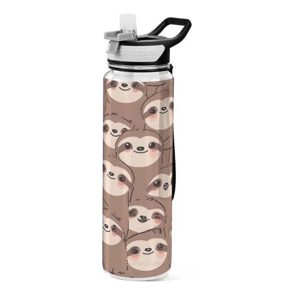 Cute Sloth Face Pattern Sport Water Bottle Tritan with Straw 1000ml Portable for Outdoor Daily Use