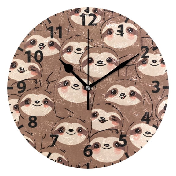 Cute Sloth Face Pattern Wall Clock 10in Round Artistic Oil Painting Home Decor Desk Table Clock