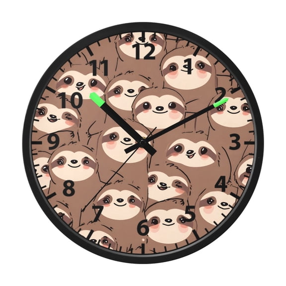 Cute Sloth Face Pattern Wall Clock 12 Inch Voice Activated Night Light Silent Non Ticking