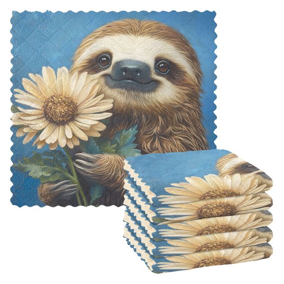 Cute Sloth Flower Kitchen Cloth Dish Towels for Drying Washing Absorbent Dish Rags Reusable soft kitchen dishcloth set 6 Pack