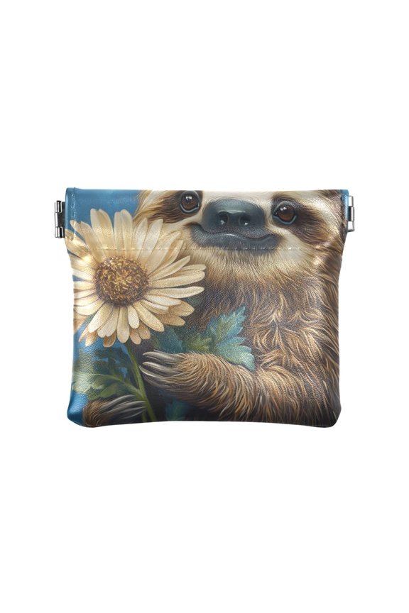 Cute Sloth Flower Wallet Small PU Leather Change Pouch Wallet for Women