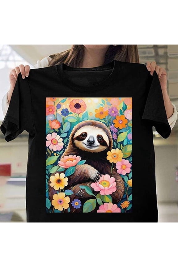 Cute Sloth Gardening T-Shirt for Mum Crazy Lady Adorable Tee Floral Bright Gift