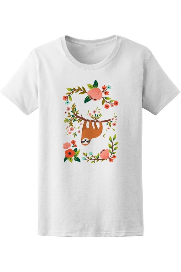 Cute Sloth Hanging On A Tree T-Shirt Women -Image by Shutterstock, Female Large