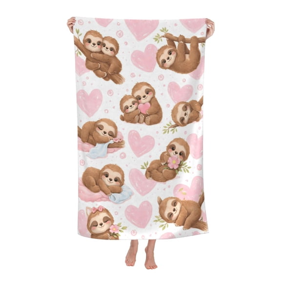Cute Sloth Heart Bath Towel Soft and Highly Absorbent for Adults