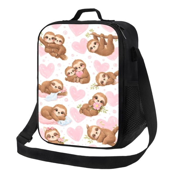 Cute Sloth Heart Lunch Bag Insulated Thermal Box with Shoulder Strap & Handle for Work and Picnic