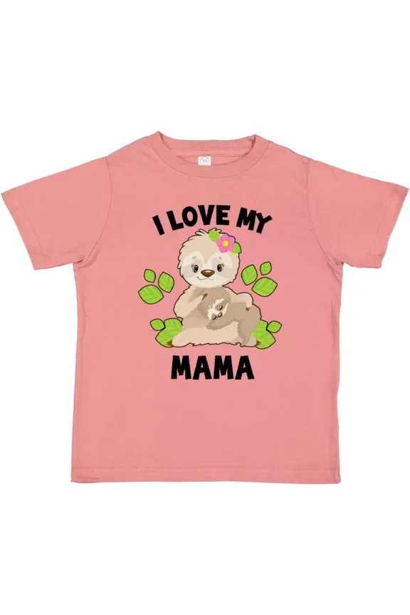 Cute Sloth I Love My Mama With Green Leaves Toddler T-Shirt Animals TODDLER SHORT SLEEVE TEE BELLA CANVAS 3001T