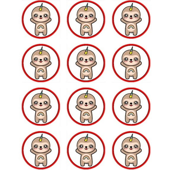 Cute Sloth Image Twelve Edible 2" Cupcake Toppers Frosting Sheet