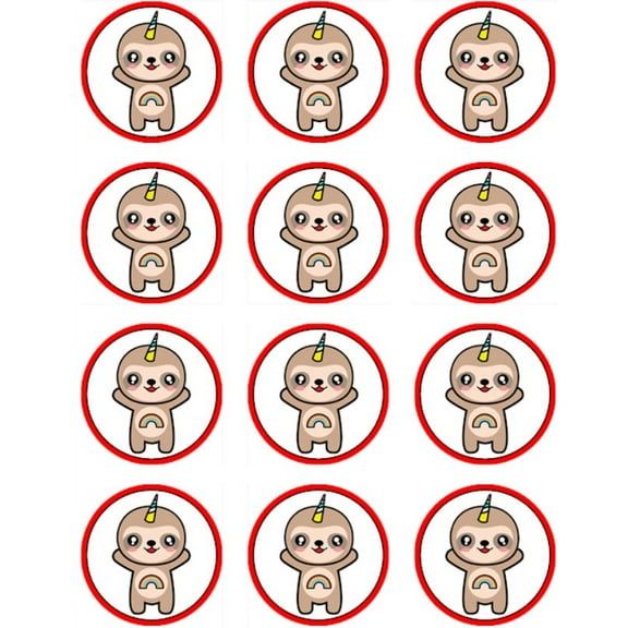 Cute Sloth Image Twelve Edible 2" Cupcake Toppers Frosting Sheet