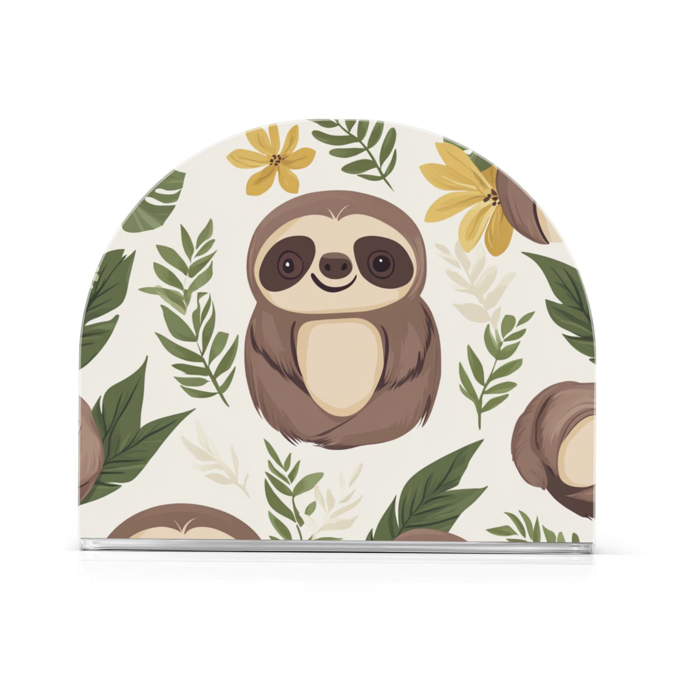 Cute Sloth Leaves Flowers Cartoon Acrylic Napkin Holders UShape Design