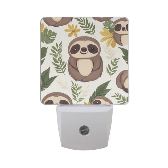 Cute Sloth Leaves Flowers Cartoon LED Night Light with Smart Sensor Plug Into Wall Dusk to Dawn 2 packs