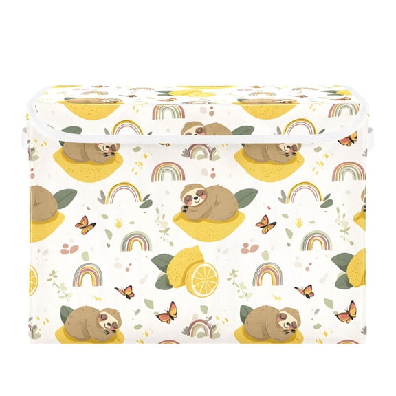 Cute Sloth Lemon Rainbow Butterflies Foldable Storage Bin with Lid and Handle Collapsible Storage Box 16.5 x 12.6 x 11.8 inches
