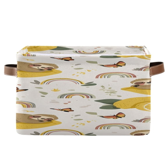 Cute Sloth Lemon Rainbow Butterflies Square Storage Bins with Handles Collapsible Containing Box 1 Pack