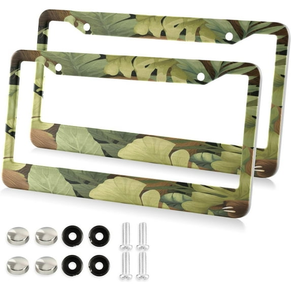 Cute Sloth License Plate Frame, Aluminum Car Tag Frames, 2 Pack Universal Car License Plate Covers with 2 Holes and Screws Decorative