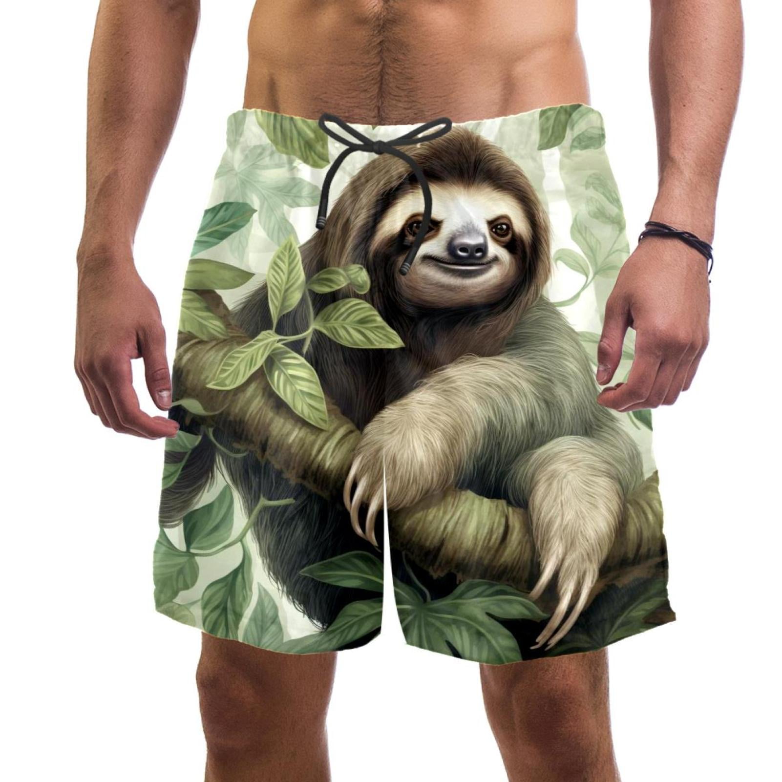 Cute Sloth Men's Swimming Shorts with Mesh Lining Beach Shorts Quick