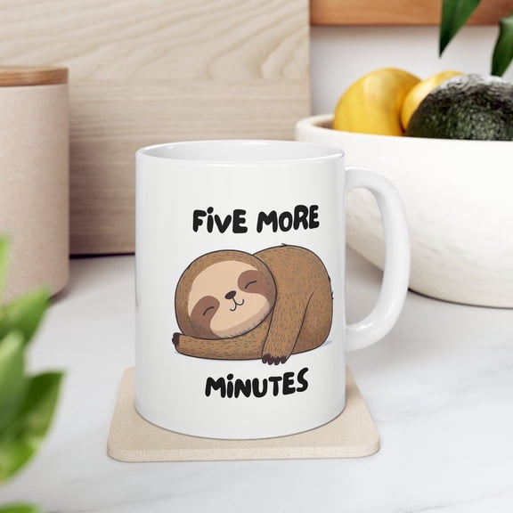 Cute Sloth Mug, Sleepy Sloth Coffee Cup 11oz, Funny Sloth Gift, Gift for Sloth Lover, Animal Mug, Cute Sloth Cup, Five More Minutes Mug