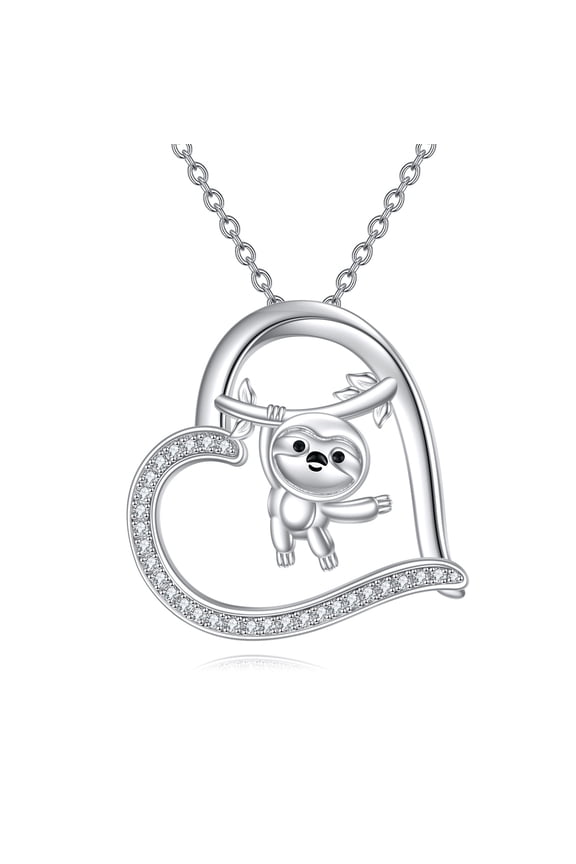 Cute Sloth Necklace for Women Sterling Silver Sloth Heart Necklace Jewelry Gifts
