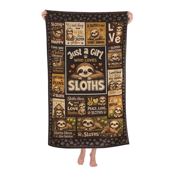 Cute Sloth Pattern Animal Lovers Sloth Fans Bath Towel Soft and Highly Absorbent for Adults