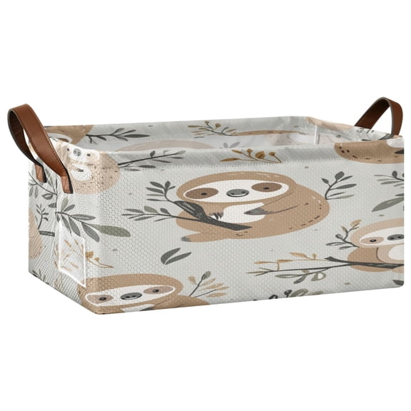 Cute Sloth Pattern with Boho Elements Storage Basket Soccer Plaid Fabric Hoard Box Oversized Collapsible Closet Organizer with Metal Iron Frame 16.911.47.7in