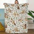 thumbnail image 1 of Cute Sloth Pattern Flannel Blanket Soft & Cozy High-Quality All-Season Throw Contemporary Cartoon Style with White Base Green Leaves & Brown Branches, 1 of 7