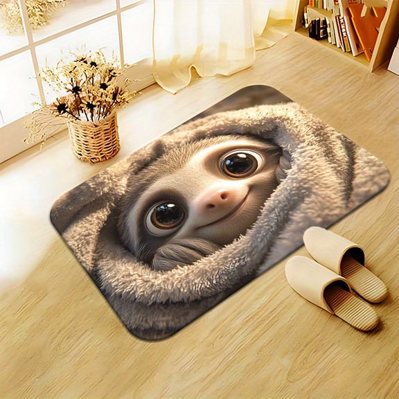 Cute Sloth Pattern Flannel Doormat (1 Piece) - Machine Washable Flannel Material, Suitable for Bathrooms, Bedrooms, Living Rooms, Entrances, Camping, Picnics, and Yoga; Can Be Used as a Camping Mat