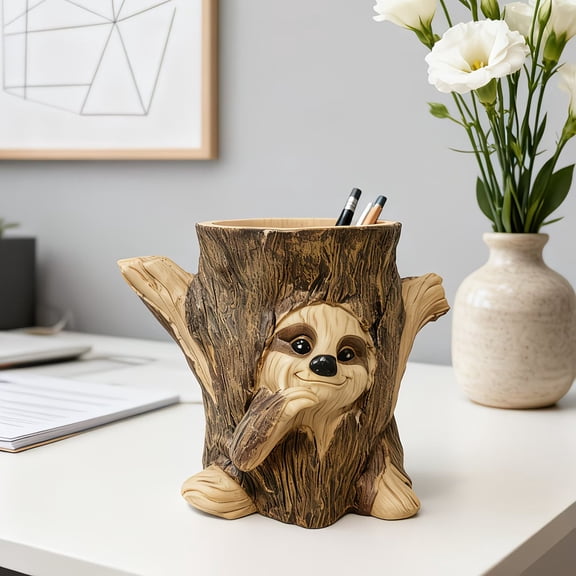 Cute Sloth Pen Holder for Desk Resin Pencil Organizer with Whimsical Animal Design Compact Stationery Caddy for Home Office, Classroom, or Nightstand