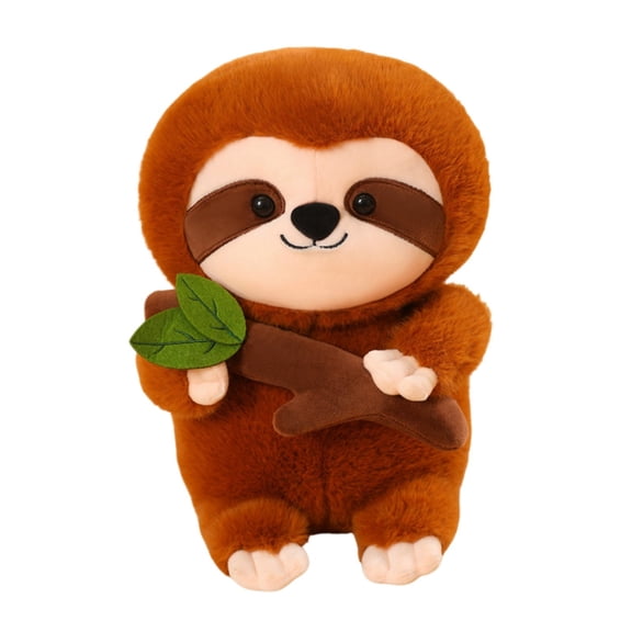Cute Sloth Plush Toy, 11.8IN Soft Huggable Stuffed Animal, Adorable Tree Sloth Doll with Branch, Birthday Gift for Kids Girls Boys, Home Decorative Plush Pillow (Brown/Grey)