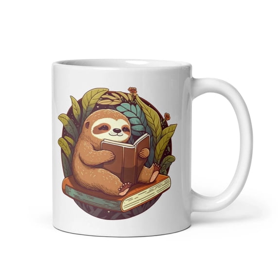 Cute Sloth Reading Book - White Coffee Mug - Book Reader - Bookworm Lover