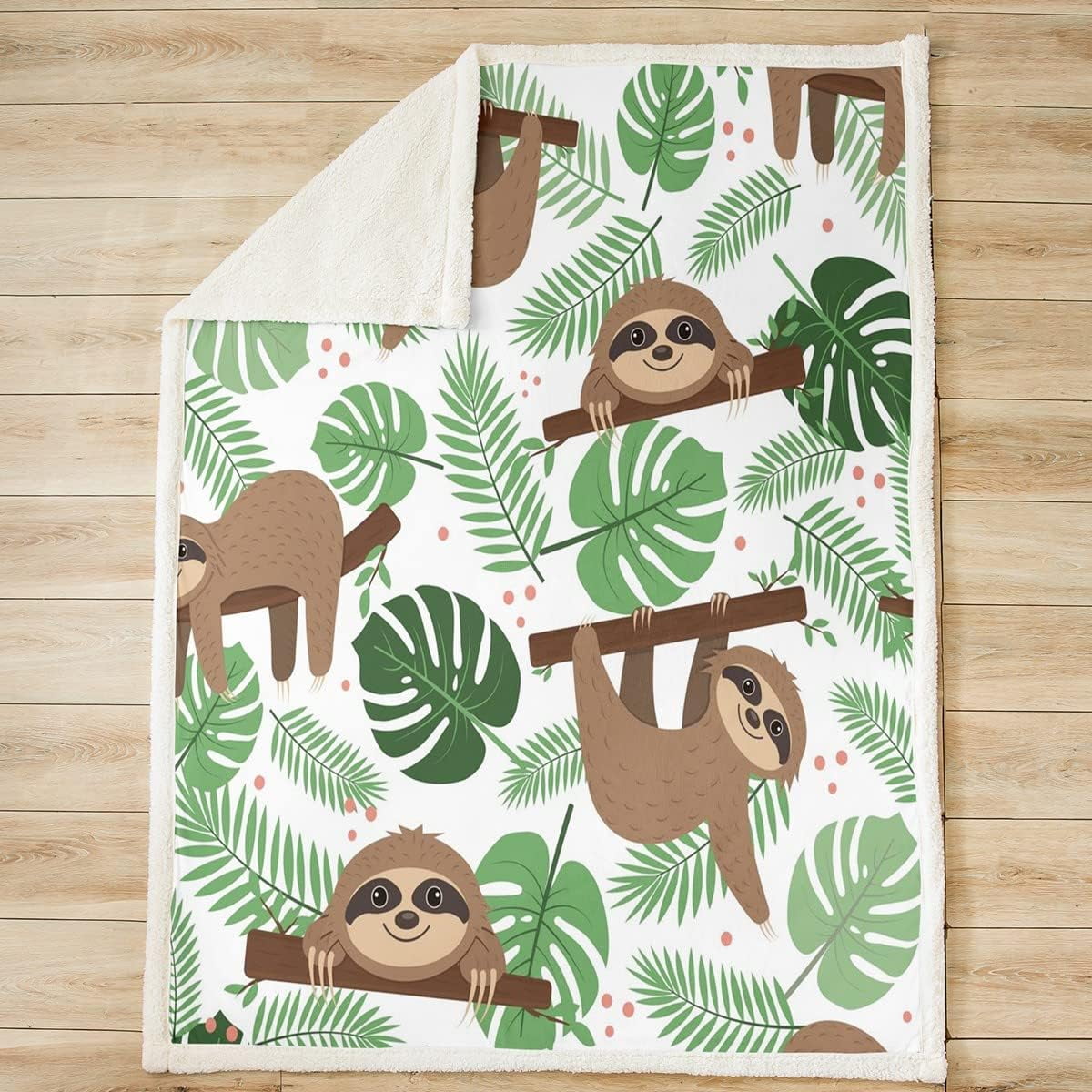 Cute Sloth Sherpa Blanket Sloth With Tropical Leaves Fleece Throw Blanket F Walmart