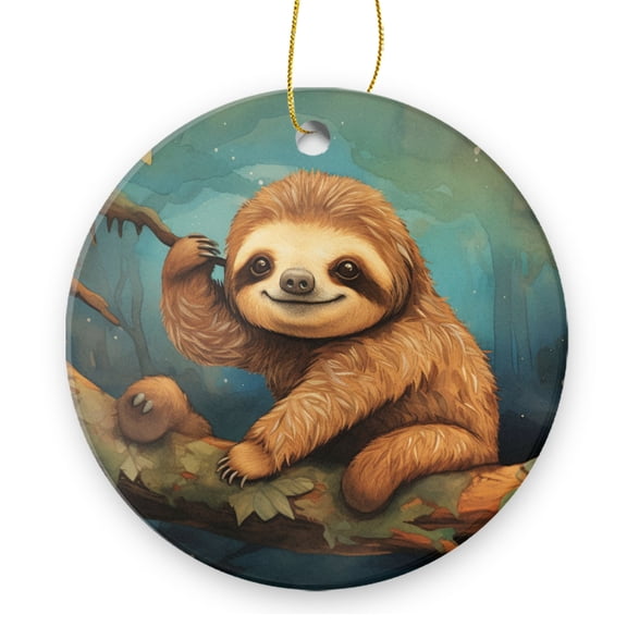 Cute Sloth Sitting on The Branch of A Tree In The Jungle - Christmas Ornament Xmas Keepsake Ceramic Ornaments Holiday Decorations for Tree Christmas Gift Ideas 2.95in