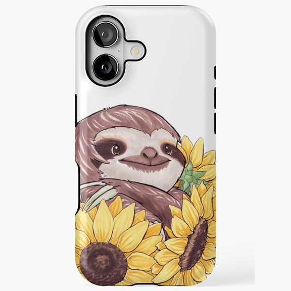 Cute Sloth Sunflowers Watercolor Phone Case for iPhone 17 11 12 13 14 15 17 Pro Max