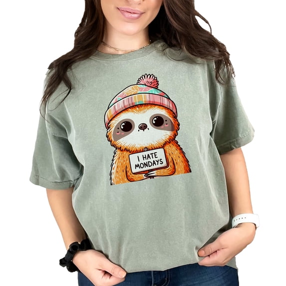 Cute Sloth T-Shirt, I Hate Mondays Shirt, Funny Animal Tee, Adorable Sloth Graphic, Hipster Sloth Design, Perfect Gift for Sloth Lovers, Moss Comfort Colors T-Shirt, 3XL