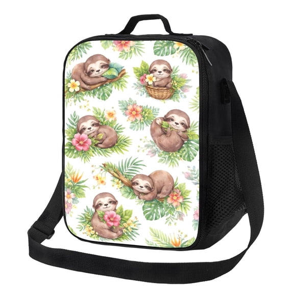 Cute Sloth Tropical Lunch Bag Insulated Thermal Box with Shoulder Strap & Handle for Work and Picnic